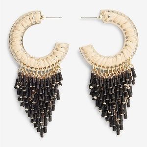 EXPRESS Woven Beaded Fringe Hoop Earrings